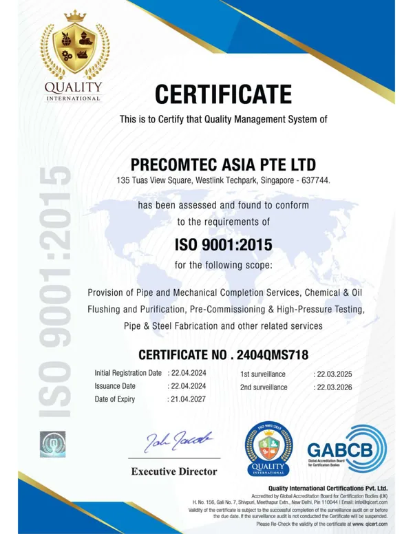 PRECOMTEC ASIA PTE LTD — ISO 9001:2015 Certificate